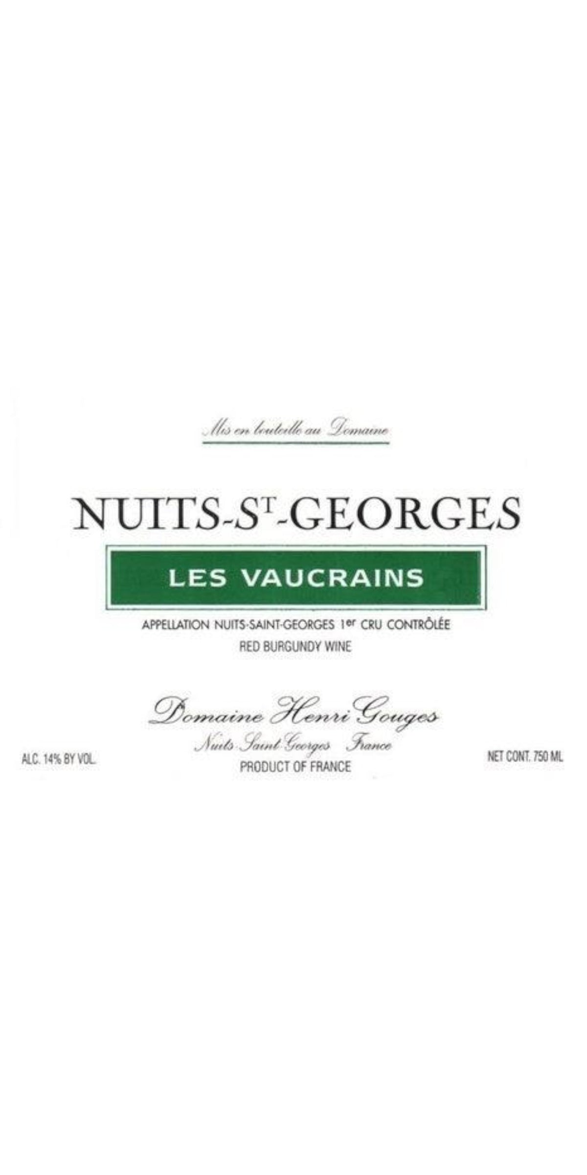 Domaine Henri Gouges Les Vaucrains, Nuits-Saint-Georges Premier Cru, France 2014 12 x 75cl IN BOND