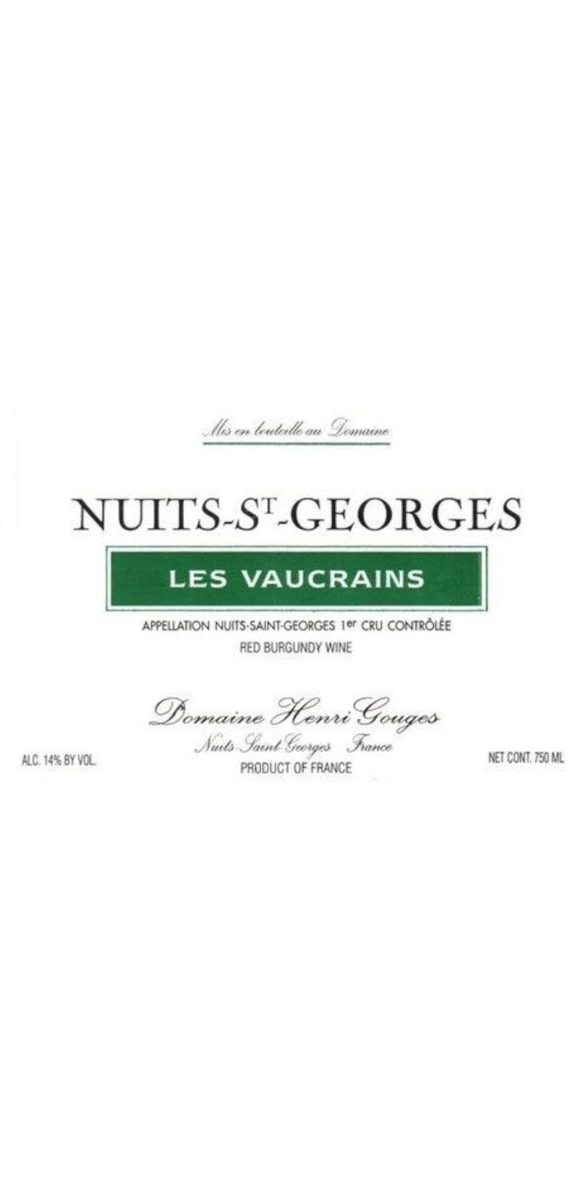 Domaine Henri Gouges, Nuits-St-George Premier Cru, Les Vaucrains, Cotes de Nuits 2009, 12 x 75cl, IN-BOND