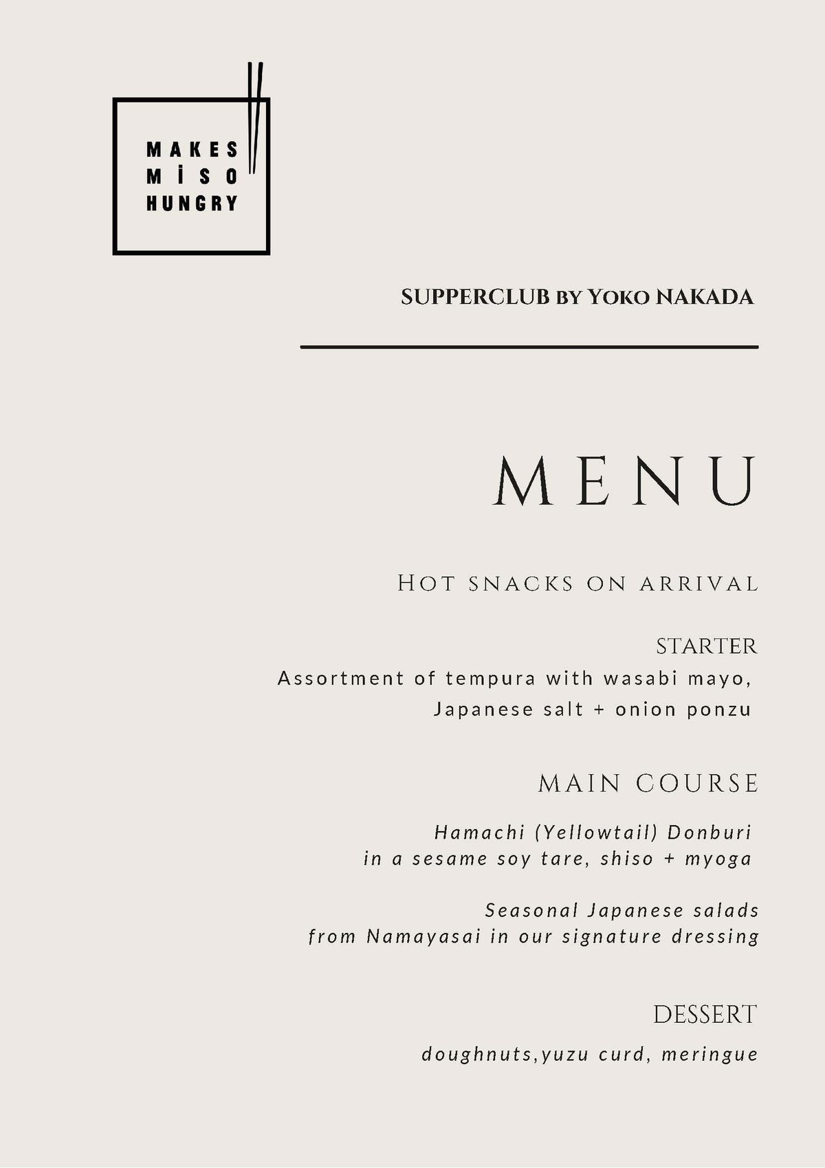 The Salusbury Winestore Supper Club X Makes Miso Hungry Fri 2nd September